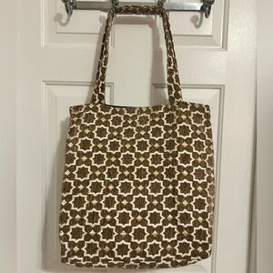 Gold Tan Brown Patterned Tapestry Tote Bag
